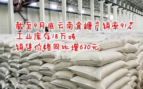 截至9月底云南食糖产销率91% 工业库存18.57万吨