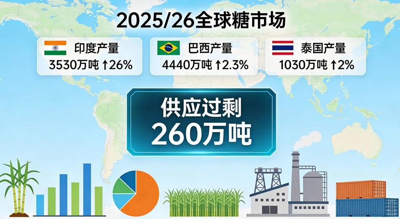 荷兰合作银行重磅预测：2025/26年度全球糖市过剩260万吨，价格面临下行压力