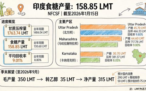 NFCSF：截至1月15日印度产糖1588.5万吨 同比增长21.6%