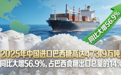 2025年中国进口巴西糖474万吨，同比大增56.9%，占巴西食糖出口总量的14%