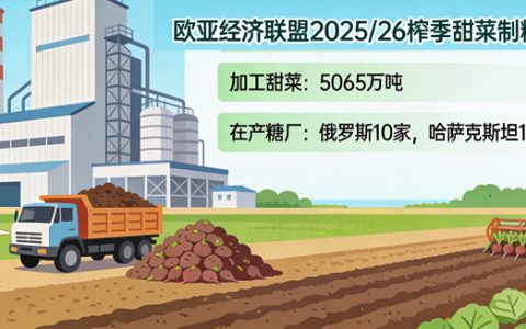 截至2月2日欧亚经济体已产甜菜糖684万吨 其中俄罗斯达600万吨