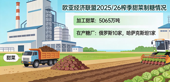 截至2月2日欧亚经济体已产甜菜糖684万吨 其中俄罗斯达600万吨