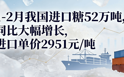 1-2月我国进口糖达52万吨，同比大幅增长！不含税进口单价仅为2951元/吨