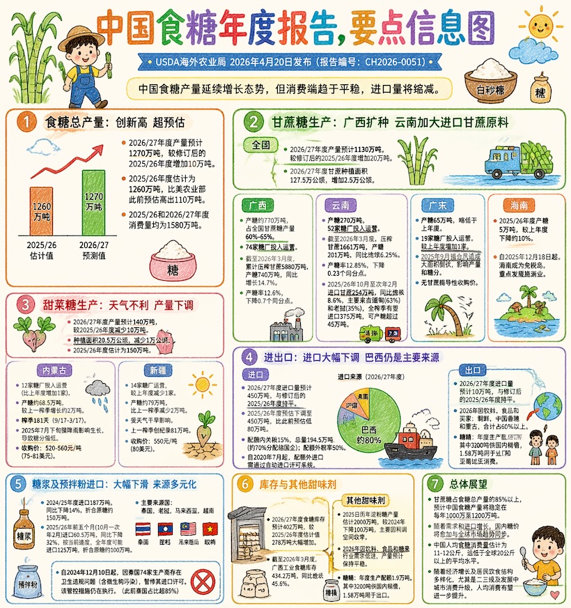 必读!美农业部发布中国食糖全方位年度报告:产量1260万吨 进口减至450万吨