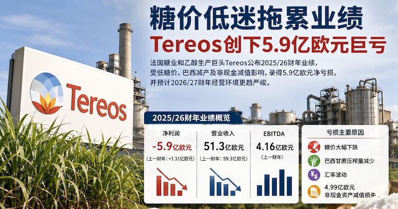 全球糖市进入低谷周期，法国糖业巨头Tereos创下5.9亿欧元巨亏
