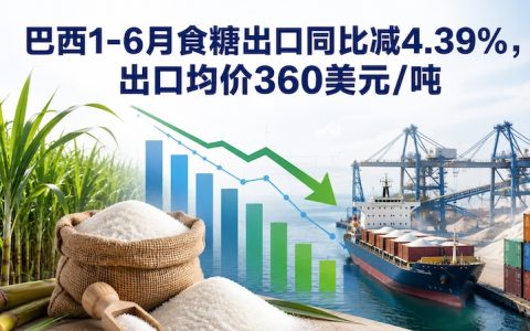 巴西：上半年出口食糖1229万吨，均价360美元/吨，同比降价21%