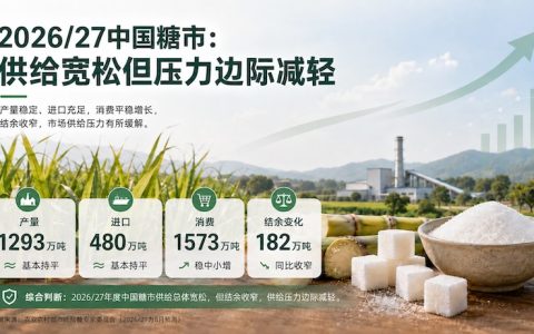 农业农村部供需形势解读：2026/27中国食糖产量仍近1300万吨，消费增长停滞但压力边际减轻