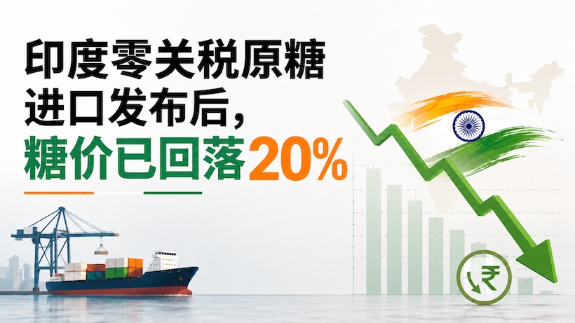 印度公布免税进口原糖后国内糖价下跌近20%，100万吨配额或仅用一半