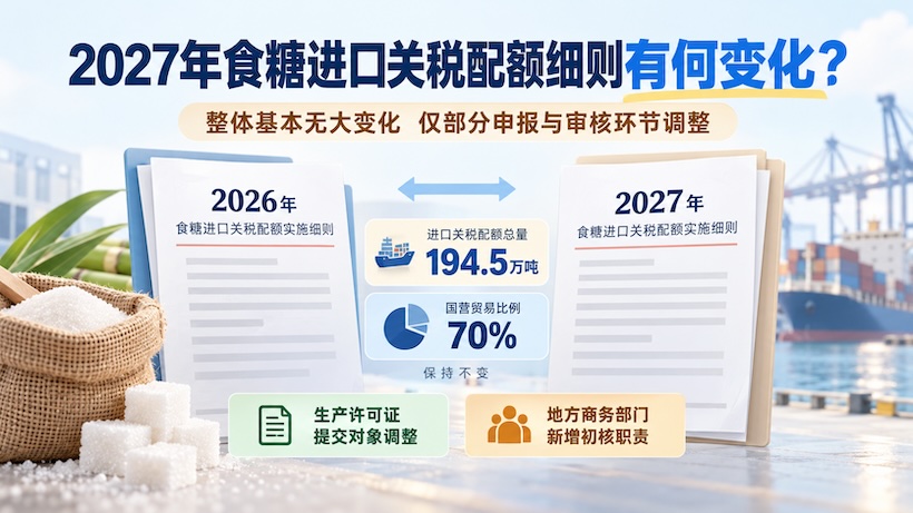2027年我国食糖进口关税配额实施细则与2026年相比有哪些不同?