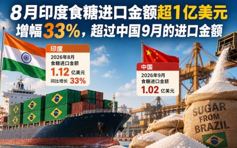 8月印度食糖进口额超1亿美元，同比增长33%，竟超过中国9月进口金额！
